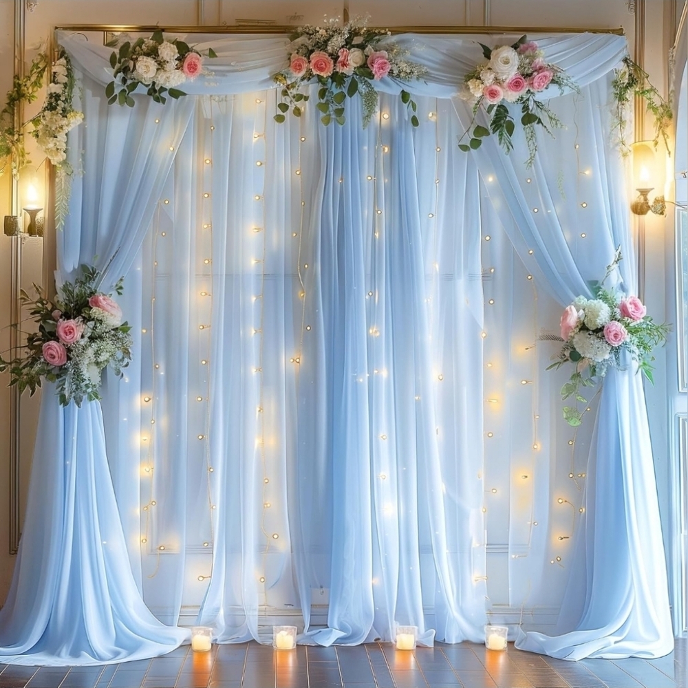 Sheer White Curtain Panel 16ft X 5ft 16x5 Party Wedding Backdrop Display Drape - Picture 7 of 8